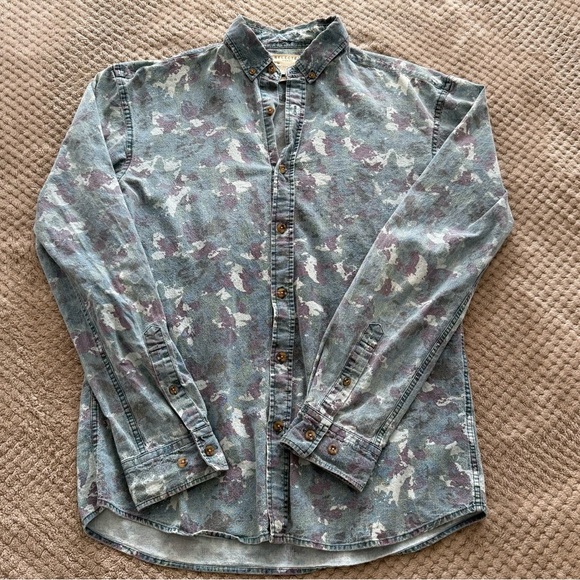 Selected Homme - Men's Slim Fit Denim Camouflage Button-Up Shirt - Picture 1 of 7